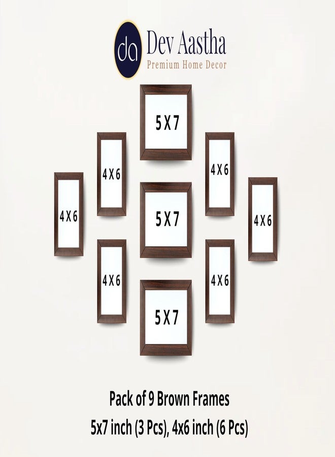 DEV AASTHA Brown Wall Photo Frame Set Pack of 9 with Plexi Glass | Includes 3 (5x7) & 6 (4x6) Frames | Ideal for Family Collage, Certificates & Mini Photos | Gift for Weddings, Anniversaries Birthdays - Image 4